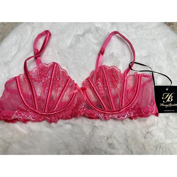 Honey Birdette NATALIE🩷 3 Piece Pink Lace Set Bra 32D, XS, XS Thong - Picture 4 of 6